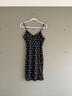 Black Slip Dress with White Butterfly Print